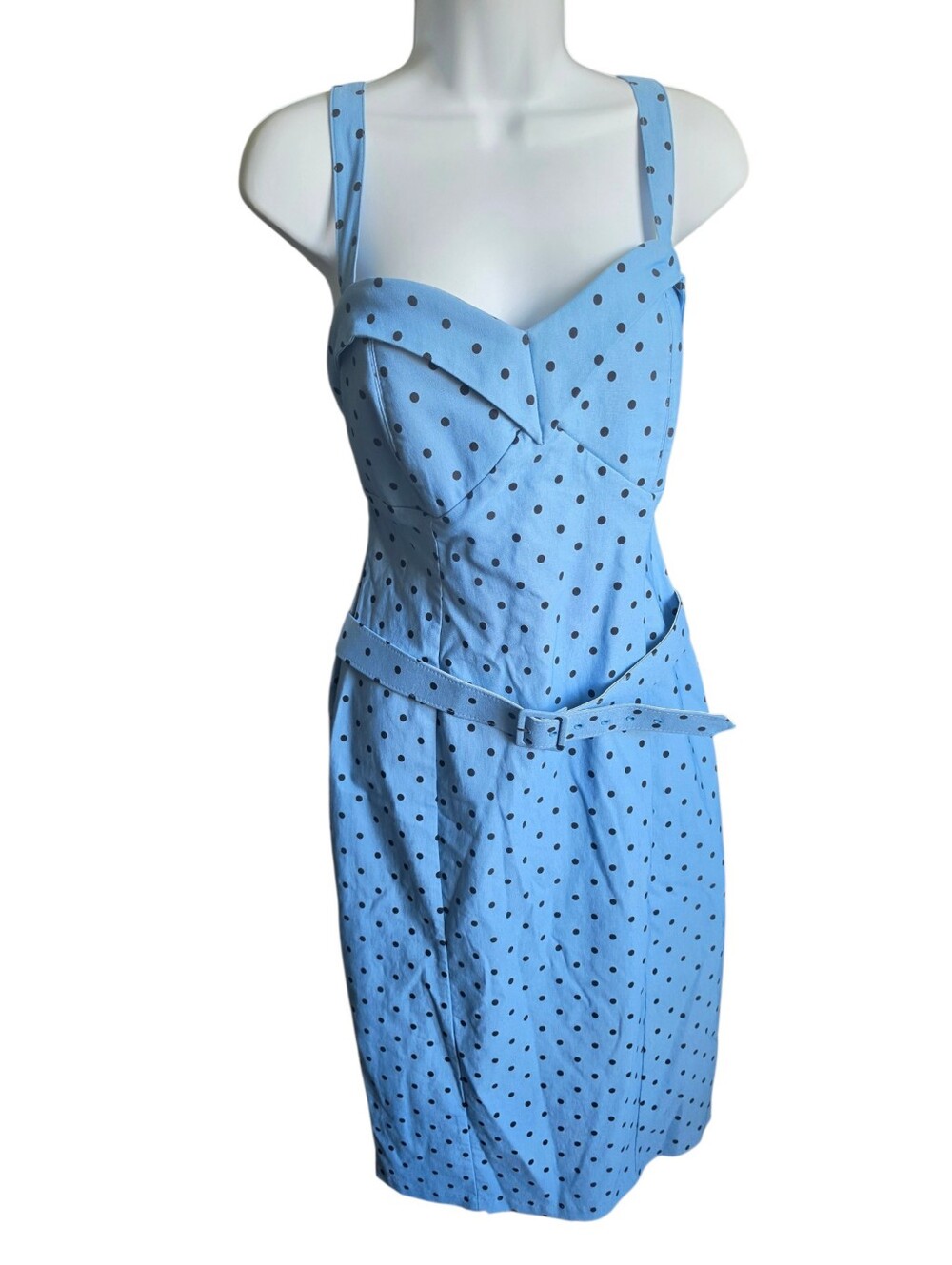 Vixen Micheline Pitt Blue Polka Dot Maneater Wiggle Dress - XL Retro Rockabilly